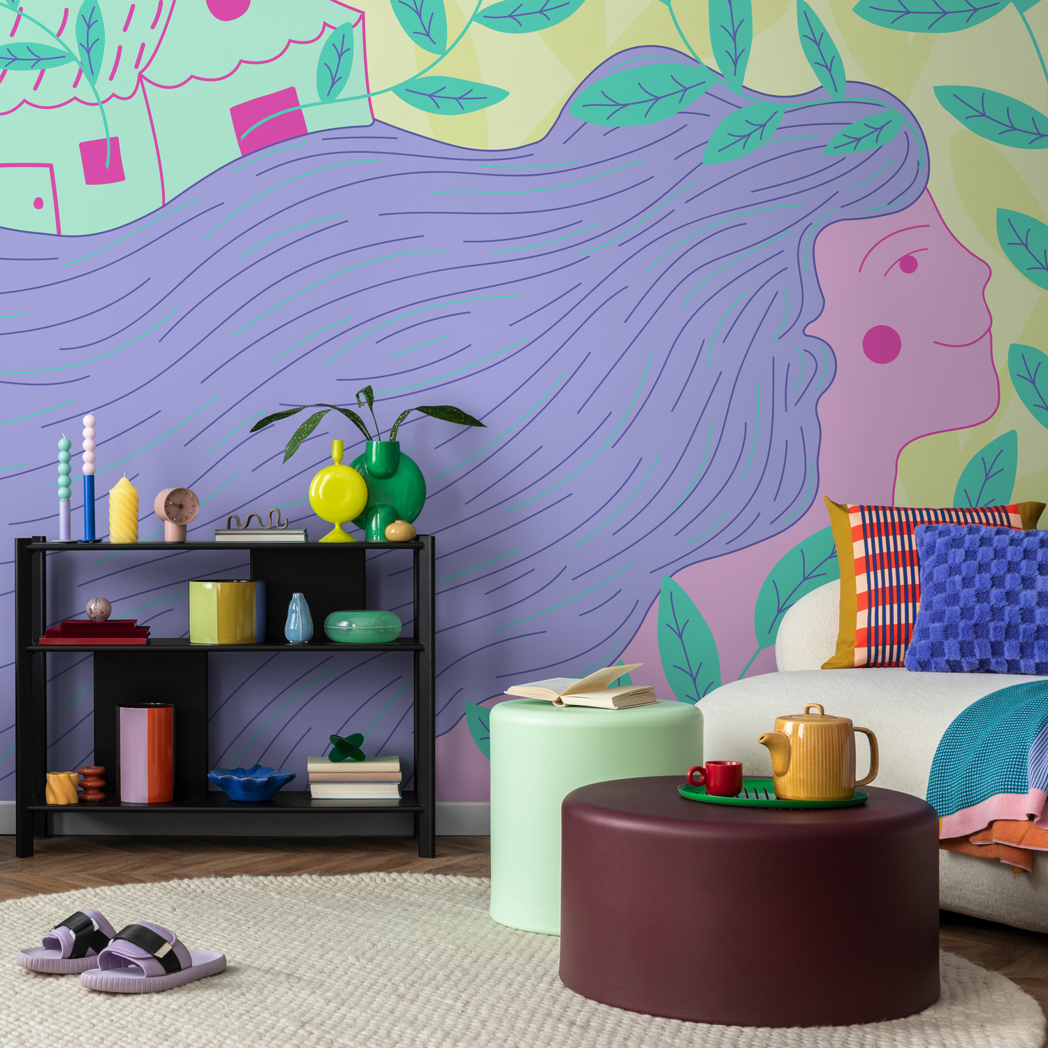Papier peint autocollant amovible, décoration d'intérieur, art mural, décoration de chambre / papier peint femme moderne - C475