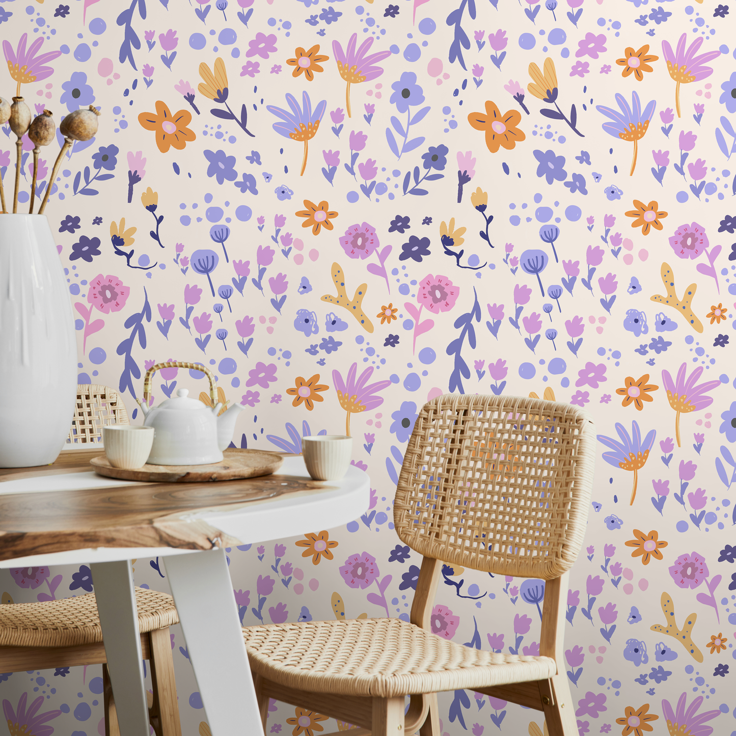 Wallpaper Peel and Stick Wallpaper Removable Wallpaper Home Decor Wall Art Wall Decor Room Decor / Purple Cute Flower Wallpaper - AS2-C478