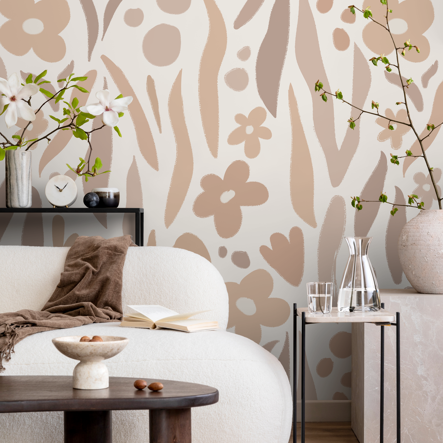 Papier peint amovible, papier peint autocollant, décoration murale, décoration d'intérieur, art mural imprimable, papier peint floral bohème - AS2-C480