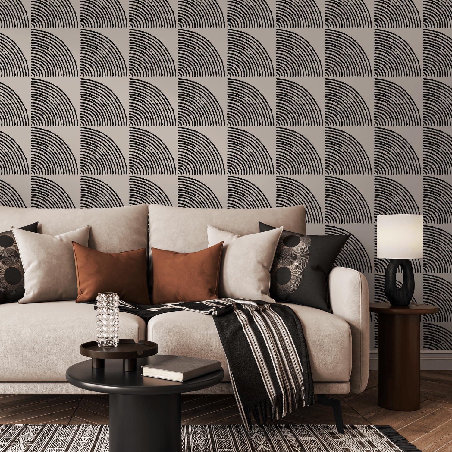 Papier peint autocollant amovible, décoration d'intérieur, art mural, décoration murale, décoration de chambre / Papier peint bohème beige - C482