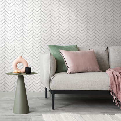 Wallpaper Peel and Stick Wallpaper Removable Wallpaper Home Decor Wall Art Wall Decor Room Decor / Gray Herringbone Wallpaper - C490