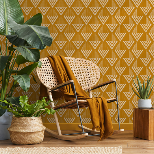 Wallpaper Peel and Stick Wallpaper Removable Wallpaper Home Decor Wall Art Wall Decor Room Decor / Mustard Geometric Wallpaper - C499