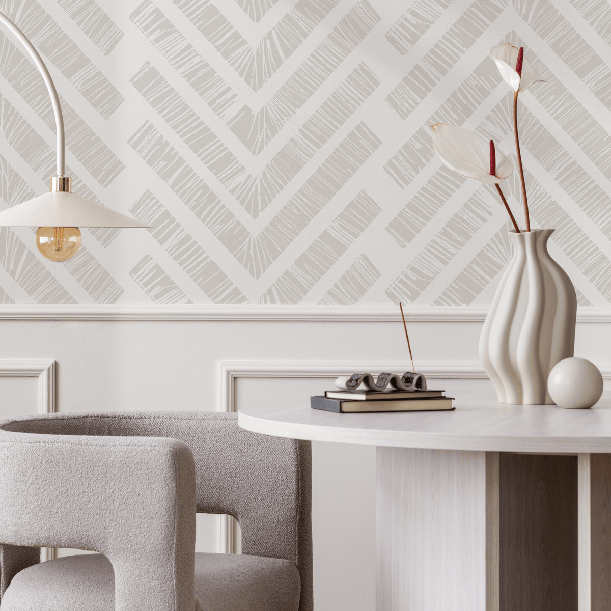 Boho Wallpaper with a Textured Chevron Motif in Beige - detail view