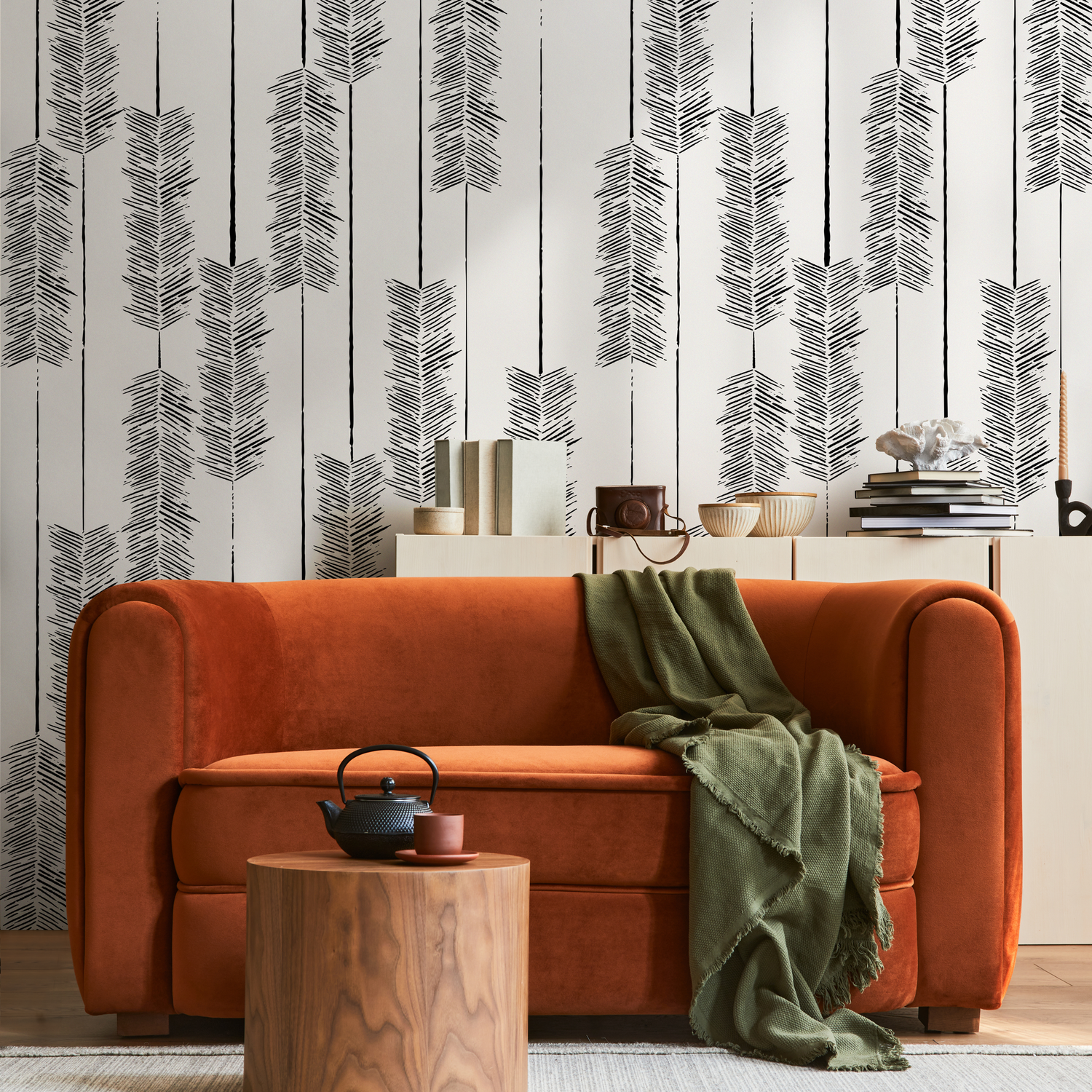 Papier peint autocollant amovible, décoration d'intérieur, art mural, décoration de chambre / Papier peint bohème noir et blanc - C520