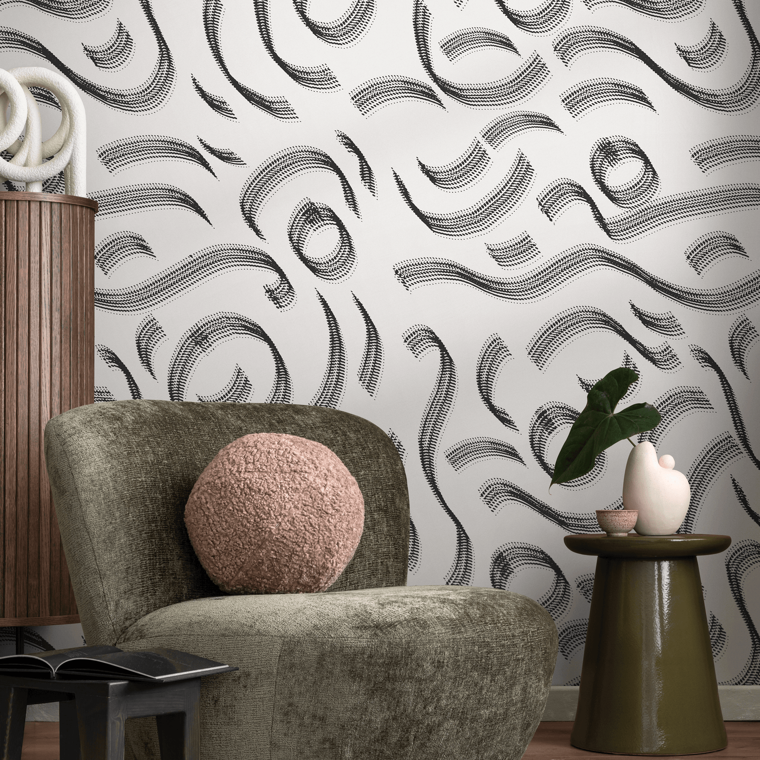 Papier peint autocollant amovible - Décoration d'intérieur - Décoration murale - Décoration de chambre - Lignes noires - Papier peint abstrait - C527