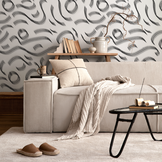 Wallpaper Peel and Stick Wallpaper Removable Wallpaper Home Decor Wall Art Wall Decor Room Decor / Black Lines Abstract Wallpaper - C527