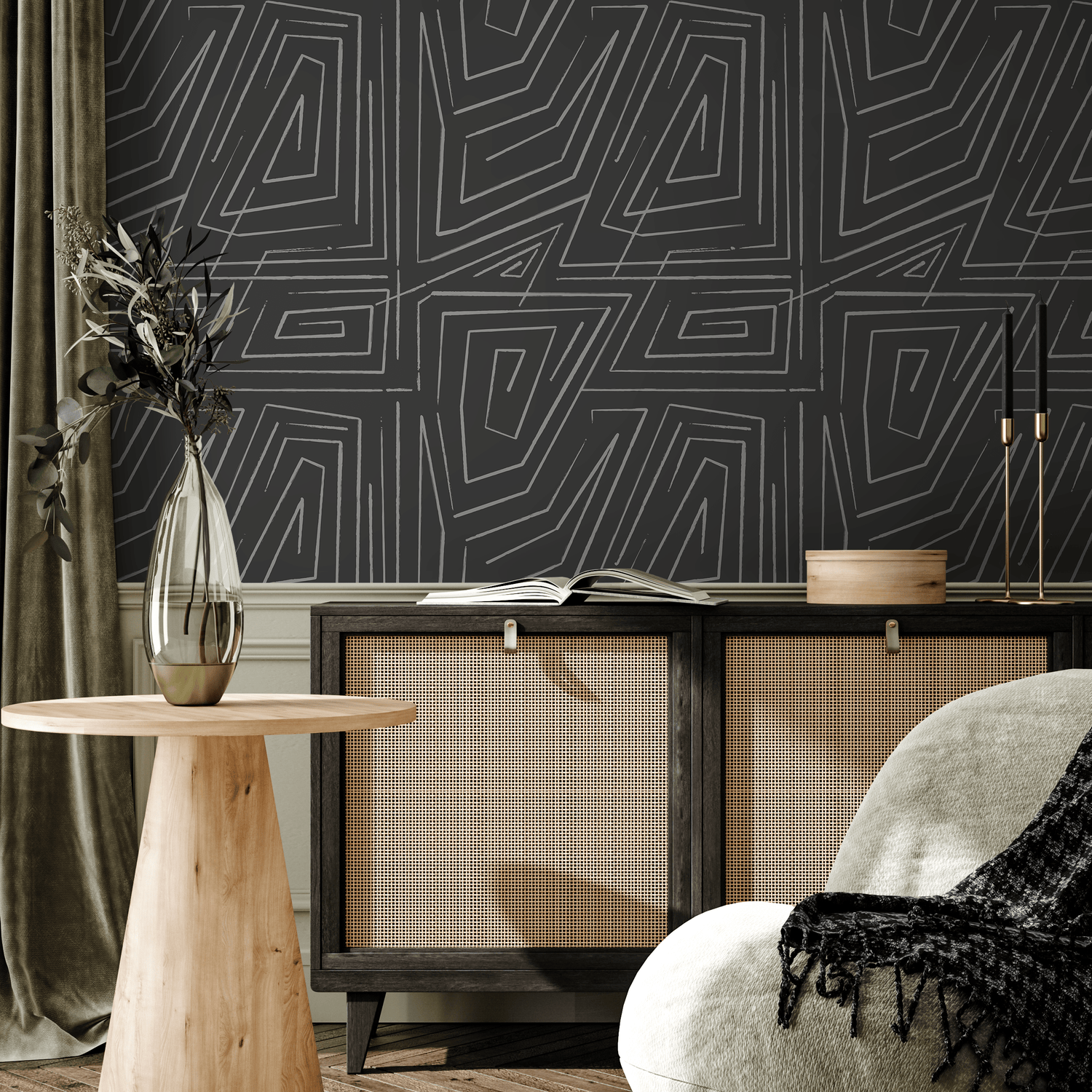 Papel tapiz autoadhesivo, papel tapiz removible, decoración del hogar, arte de pared, decoración de habitaciones / Papel tapiz abstracto gris y blanco - C529