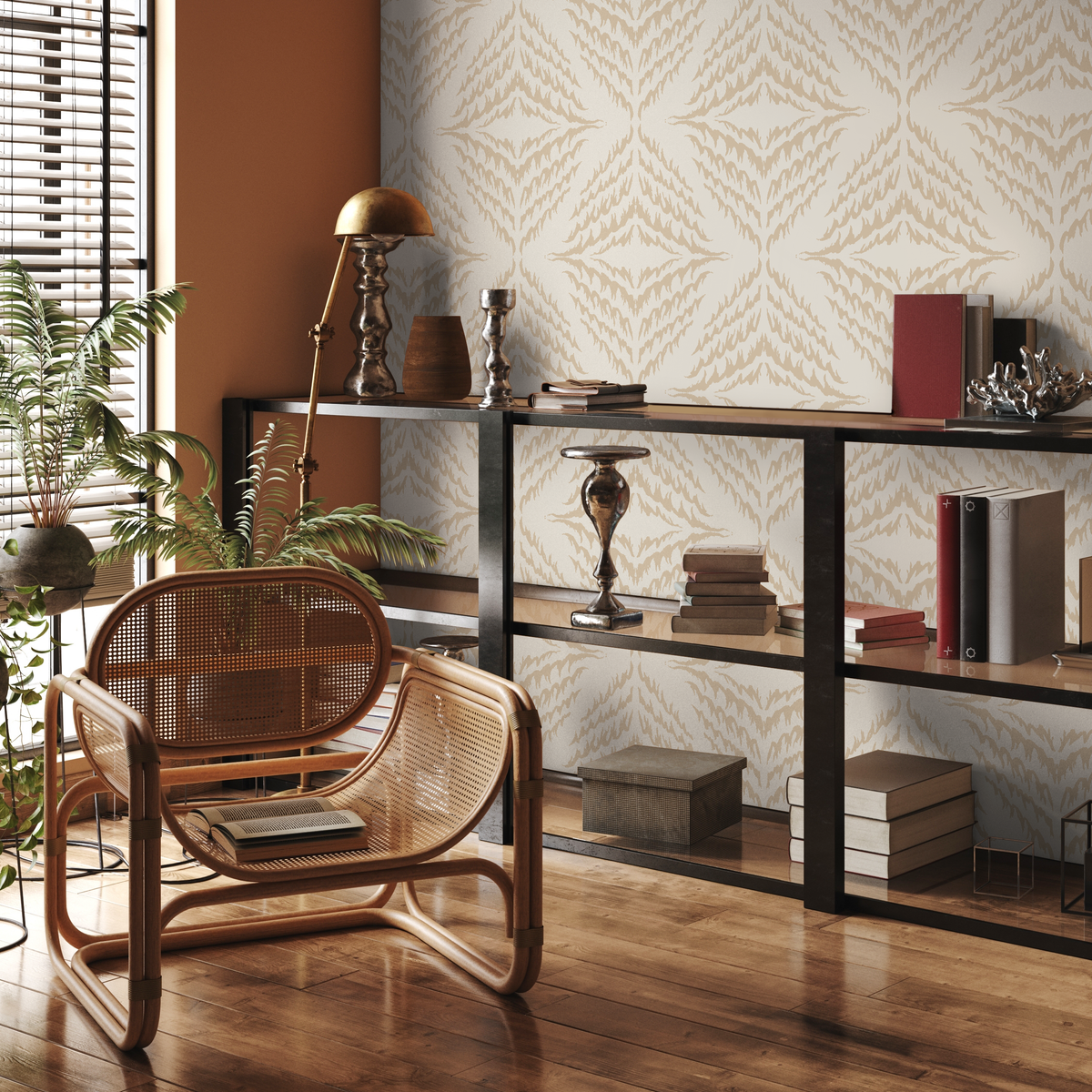 Boho Wallpaper with an Ikat Diamond Motif in Beige and Cream - detail view