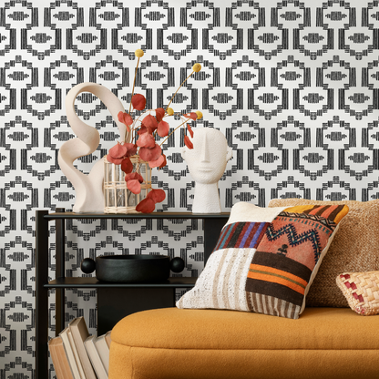 Wallpaper Peel and Stick Wallpaper Removable Wallpaper Home Decor Wall Art Wall Decor Room Decor / Black Geometric Boho Wallpaper - C541