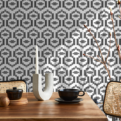 Wallpaper Peel and Stick Wallpaper Removable Wallpaper Home Decor Wall Art Wall Decor Room Decor / Black Geometric Boho Wallpaper - C541