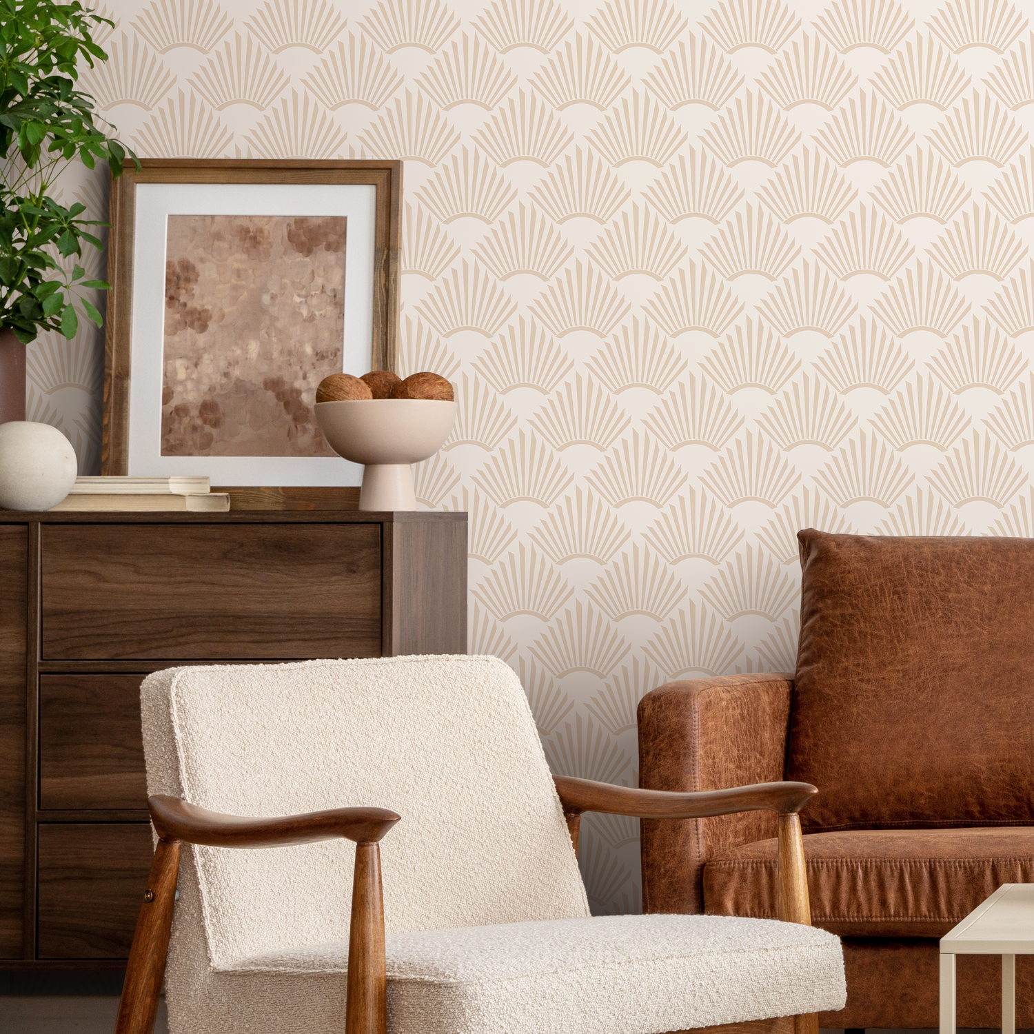 Papel pintado autoadhesivo, papel pintado extraíble, decoración del hogar, arte de pared, decoración de habitaciones / Art déco marrón claro y beige - C552