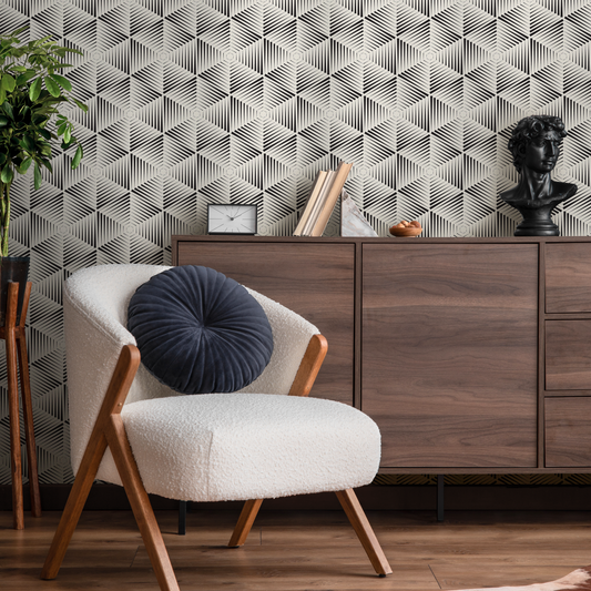 Wallpaper Peel and Stick Wallpaper Removable Wallpaper Home Decor Wall Art Wall Decor Room Decor / Black Geometric Wallpaper -  C557