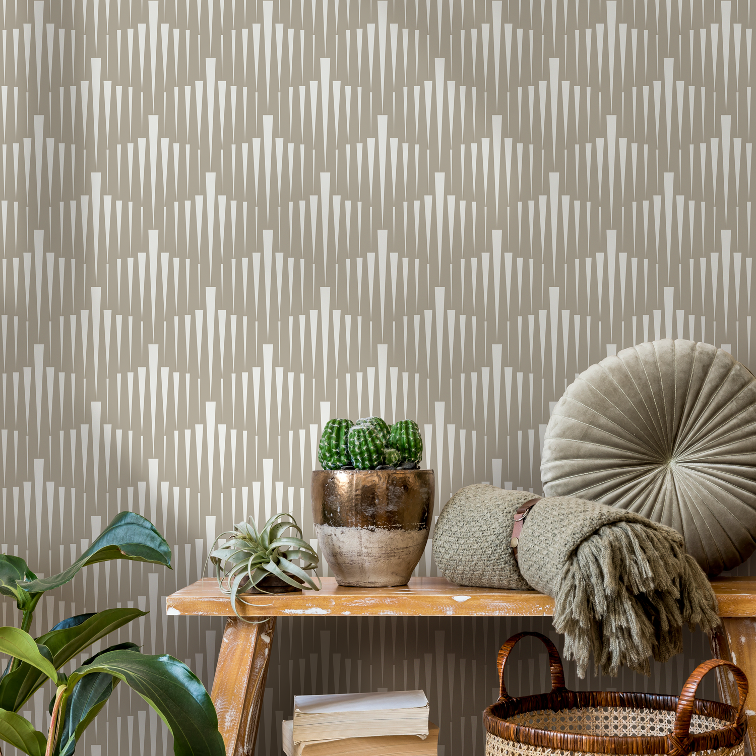 Papel tapiz autoadhesivo, papel tapiz extraíble, decoración del hogar, arte de pared, decoración de habitaciones / Papel tapiz geométrico blanco y beige - C558