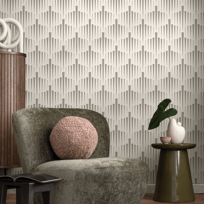 Wallpaper Peel and Stick Wallpaper Removable Wallpaper Home Decor Wall Art Wall Decor Room Decor / White and Beige Geometric Wallpaper- C559