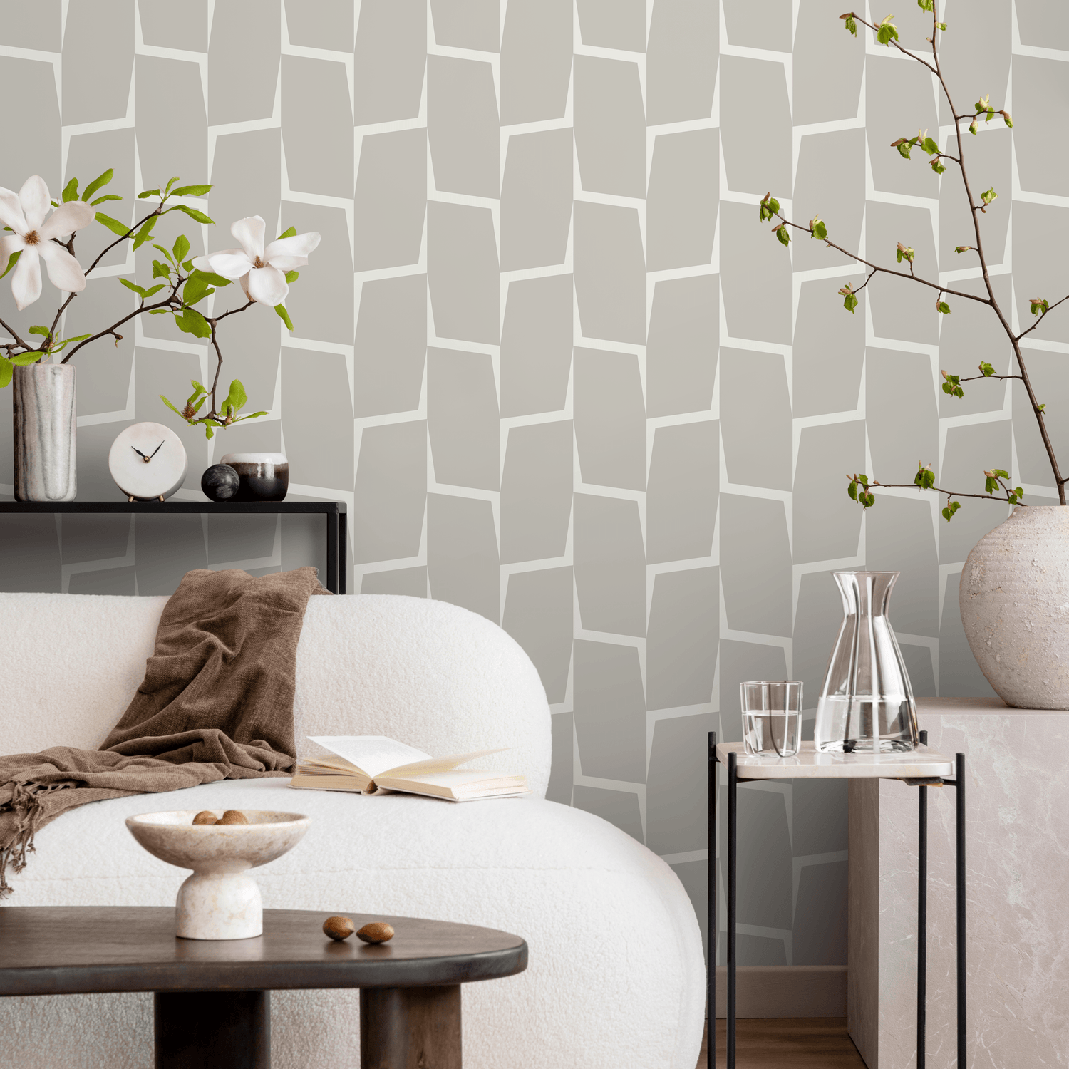 Papel tapiz autoadhesivo, papel tapiz extraíble, decoración del hogar, arte de pared, decoración de habitaciones, papel tapiz abstracto blanco y beige - C560
