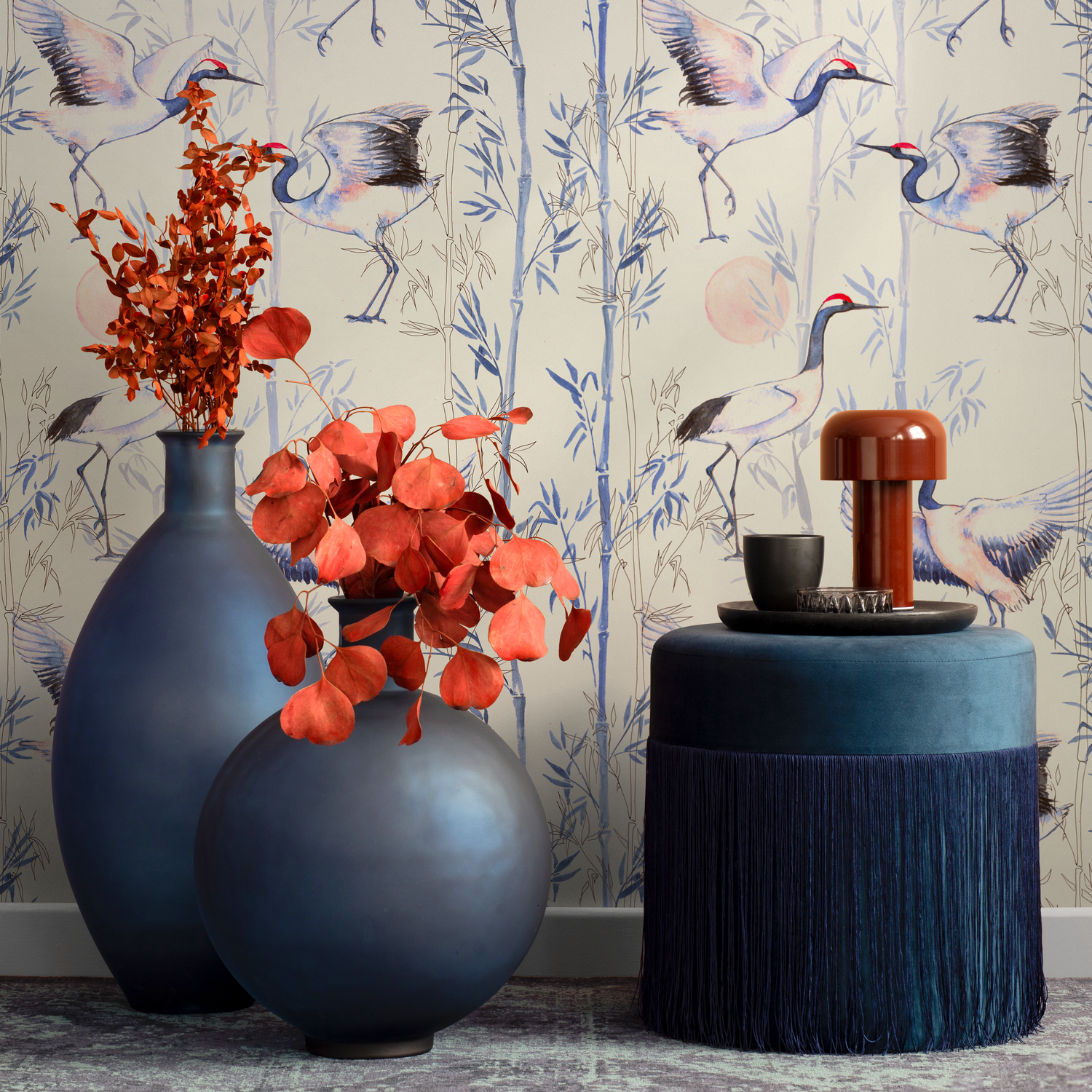 Papel pintado autoadhesivo, papel pintado extraíble, decoración del hogar, arte de pared, decoración de habitaciones, papel pintado de pájaros estilo chinoiserie - C573