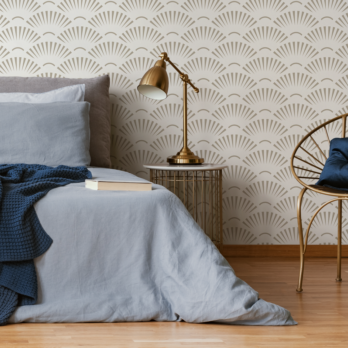 Art Deco Wallpaper with a Geometric Fan Motif in Beige - detail view