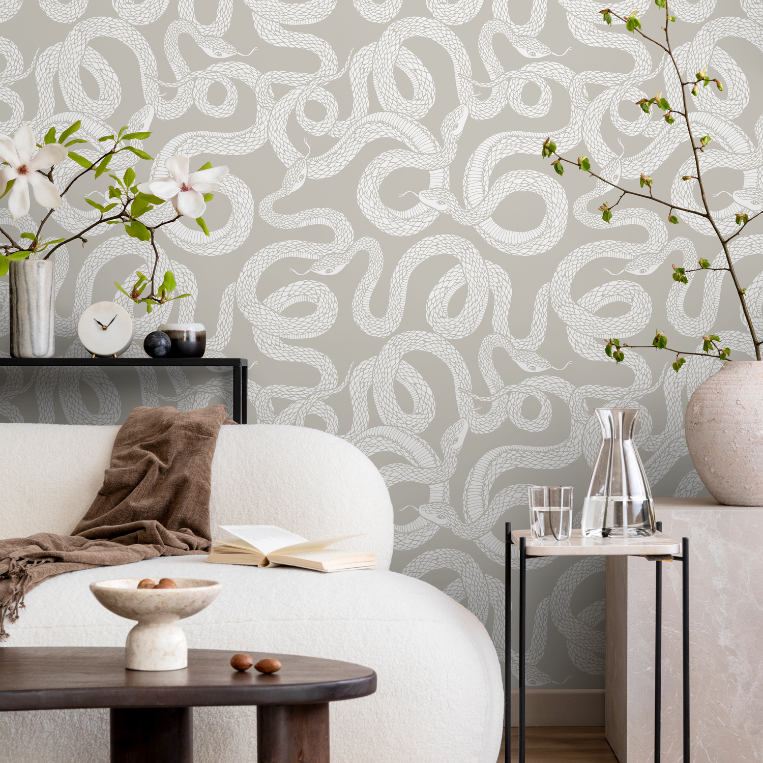 Papel tapiz autoadhesivo, papel tapiz removible, decoración del hogar, arte de pared, decoración de habitaciones / Papel tapiz de serpiente beige - C575