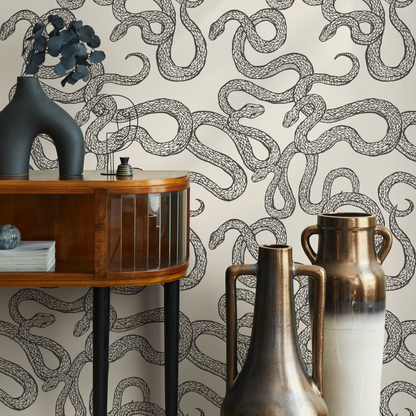 Wallpaper Peel and Stick Wallpaper Removable Wallpaper Home Decor Wall Art Wall Decor Room Decor / Gray Black Snake Wallpaper - C576