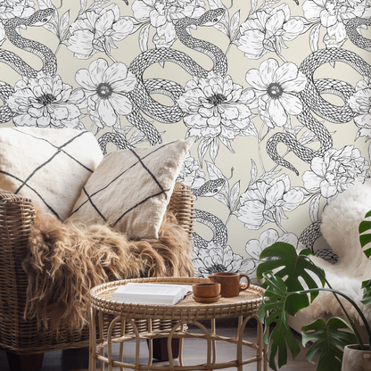 Wallpaper Peel and Stick Wallpaper Removable Wallpaper Home Decor Wall Art Wall Decor Room Decor / Beige Snake Wallpaper - C577