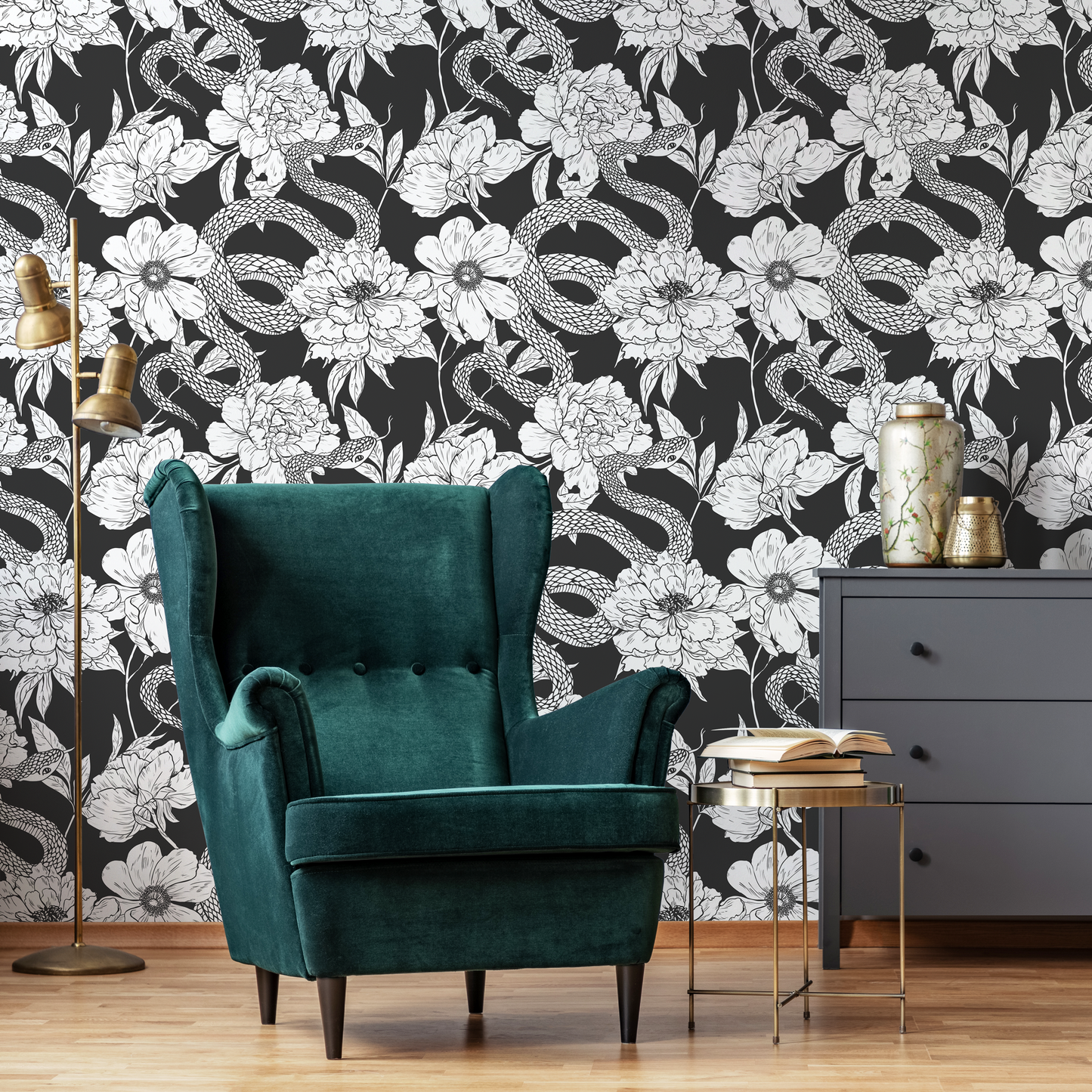 Wallpaper Peel and Stick Wallpaper Removable Wallpaper Home Decor Wall Art Wall Decor Room Decor / Gray Black Snake Wallpaper - C578