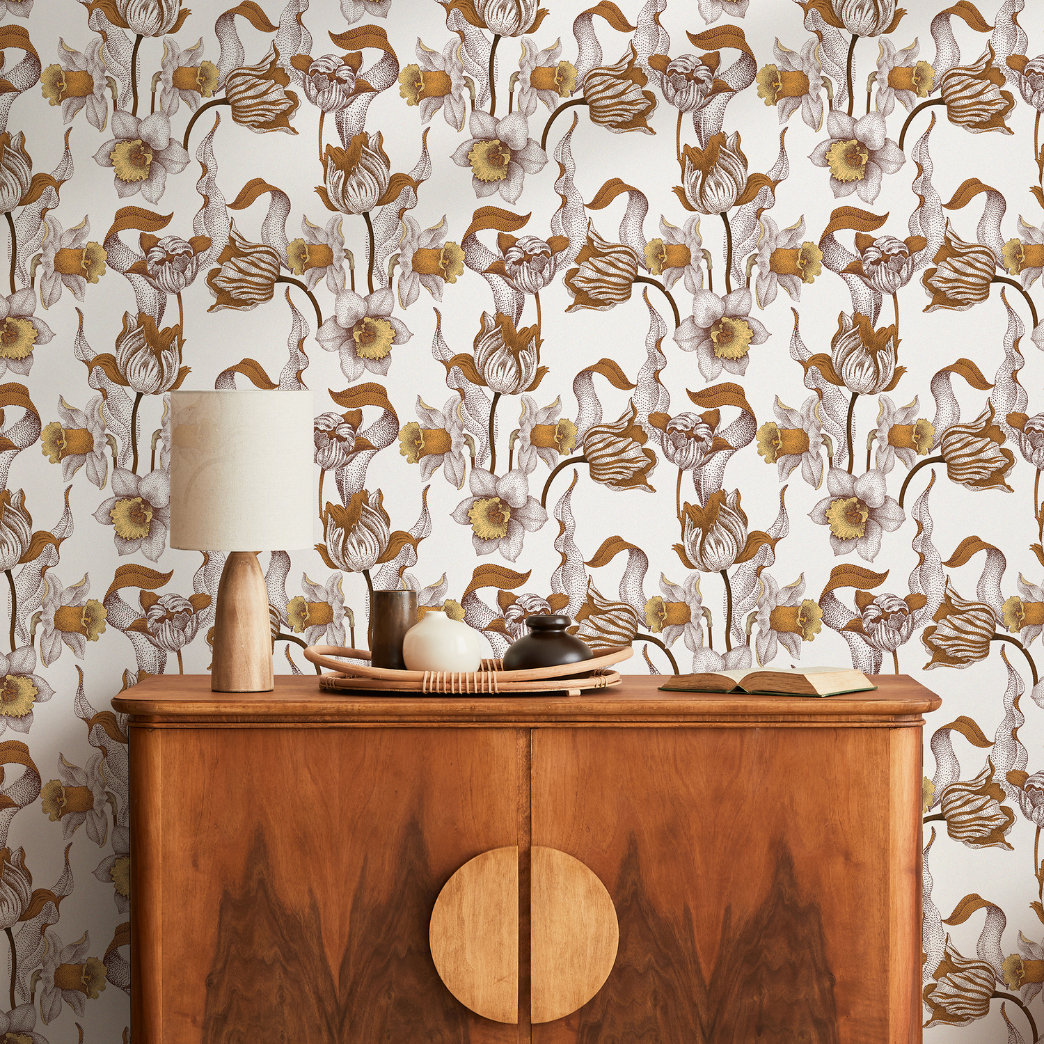 Papel pintado autoadhesivo, papel pintado extraíble, decoración del hogar, arte de pared, decoración de habitaciones / Papel pintado floral con puntillismo beige - C581