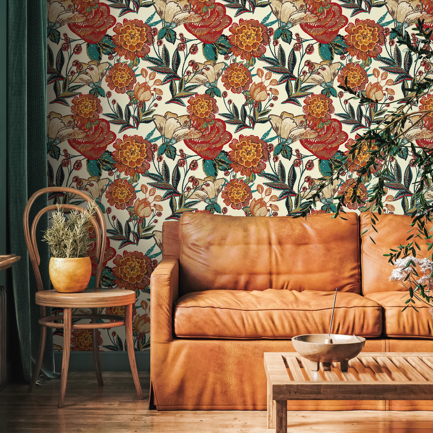 Papier peint autocollant, papier peint amovible, décoration d'intérieur, art mural, décoration murale, décoration de chambre / papier peint floral, papier peint vintage - C596