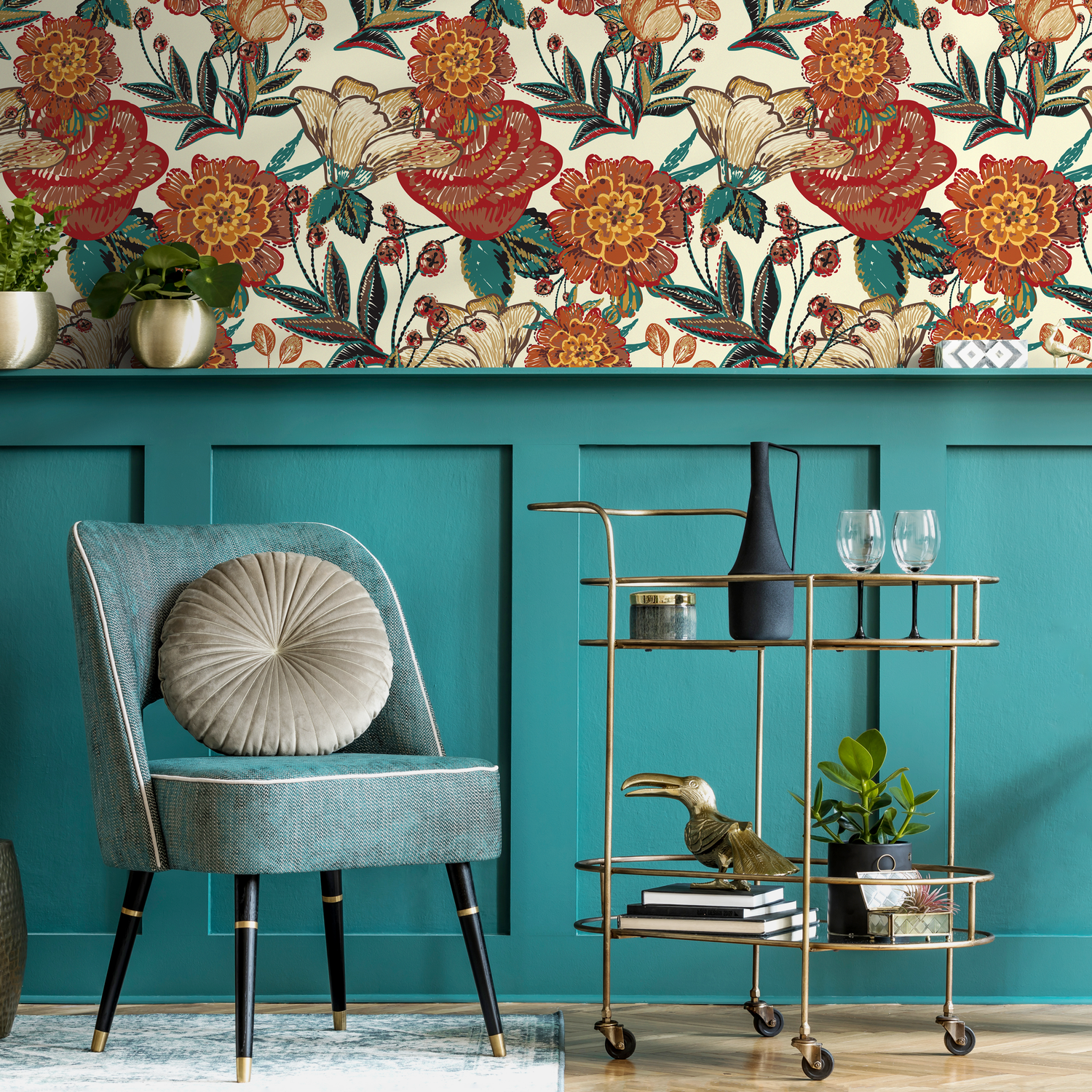Papier peint autocollant, papier peint amovible, décoration d'intérieur, art mural, décoration murale, décoration de chambre / papier peint floral, papier peint vintage - C596