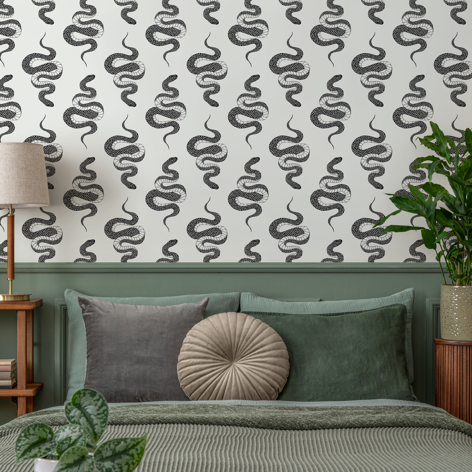 Papel tapiz autoadhesivo, papel tapiz removible, decoración del hogar, arte de pared, decoración de habitaciones / Papel tapiz de serpiente gris y negra - C606
