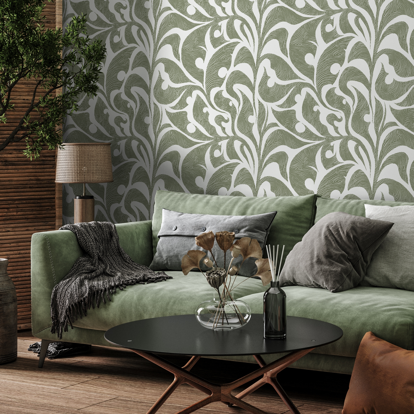 Green Vintage Wallpaper / Peel and Stick Wallpaper Removable Wallpaper Home Decor Wall Art Wall Decor Room Decor - C622