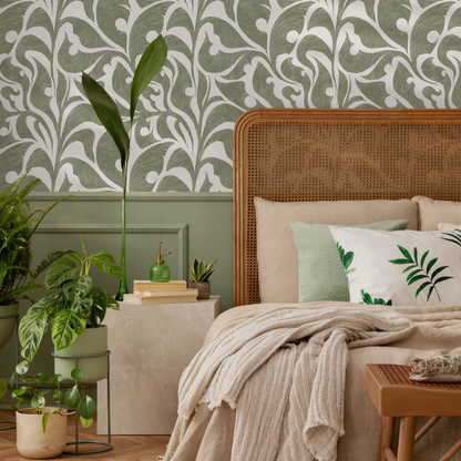 Green Vintage Wallpaper / Peel and Stick Wallpaper Removable Wallpaper Home Decor Wall Art Wall Decor Room Decor - C622