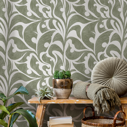 Green Vintage Wallpaper / Peel and Stick Wallpaper Removable Wallpaper Home Decor Wall Art Wall Decor Room Decor - C622