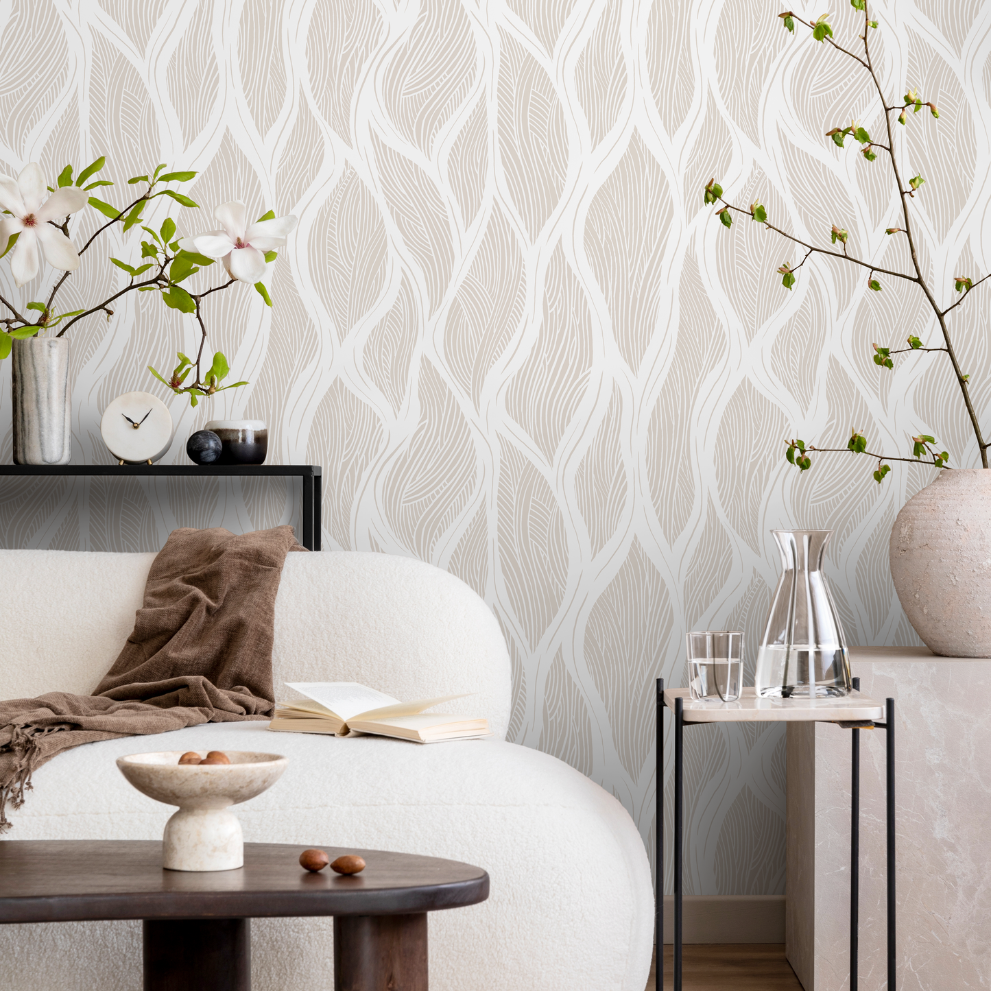 Beige Abstract Leaf Wallpaper / Peel and Stick Wallpaper Removable Wallpaper Home Decor Wall Art Wall Decor Room Decor - C627