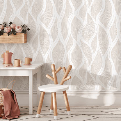 Beige Abstract Leaf Wallpaper / Peel and Stick Wallpaper Removable Wallpaper Home Decor Wall Art Wall Decor Room Decor - C627