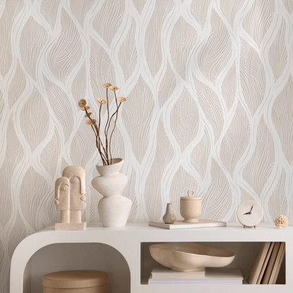 Beige Abstract Leaf Wallpaper / Peel and Stick Wallpaper Removable Wallpaper Home Decor Wall Art Wall Decor Room Decor - C627