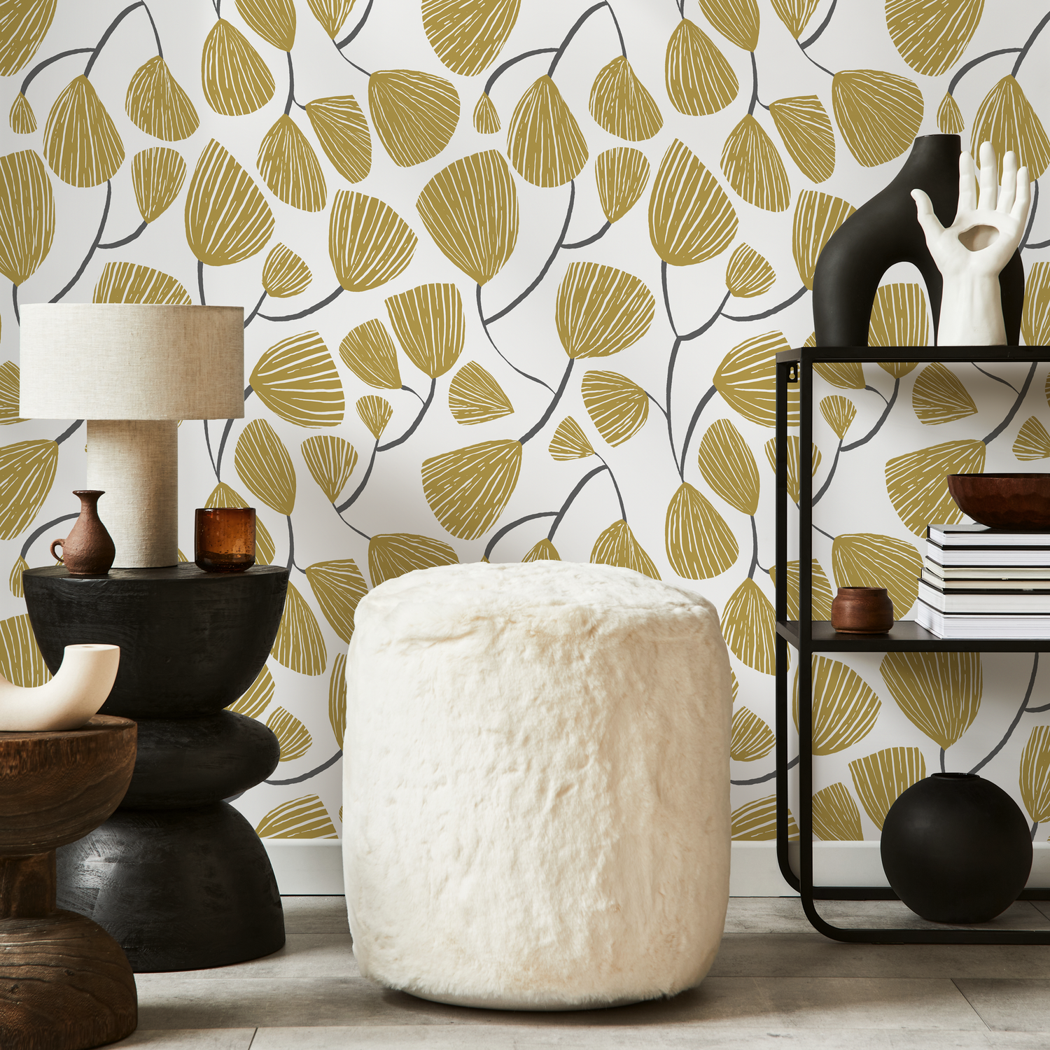 Papier peint floral jaune / Papier peint autocollant Papier peint amovible Décoration d'intérieur Art mural Décoration murale Décoration de chambre - C631