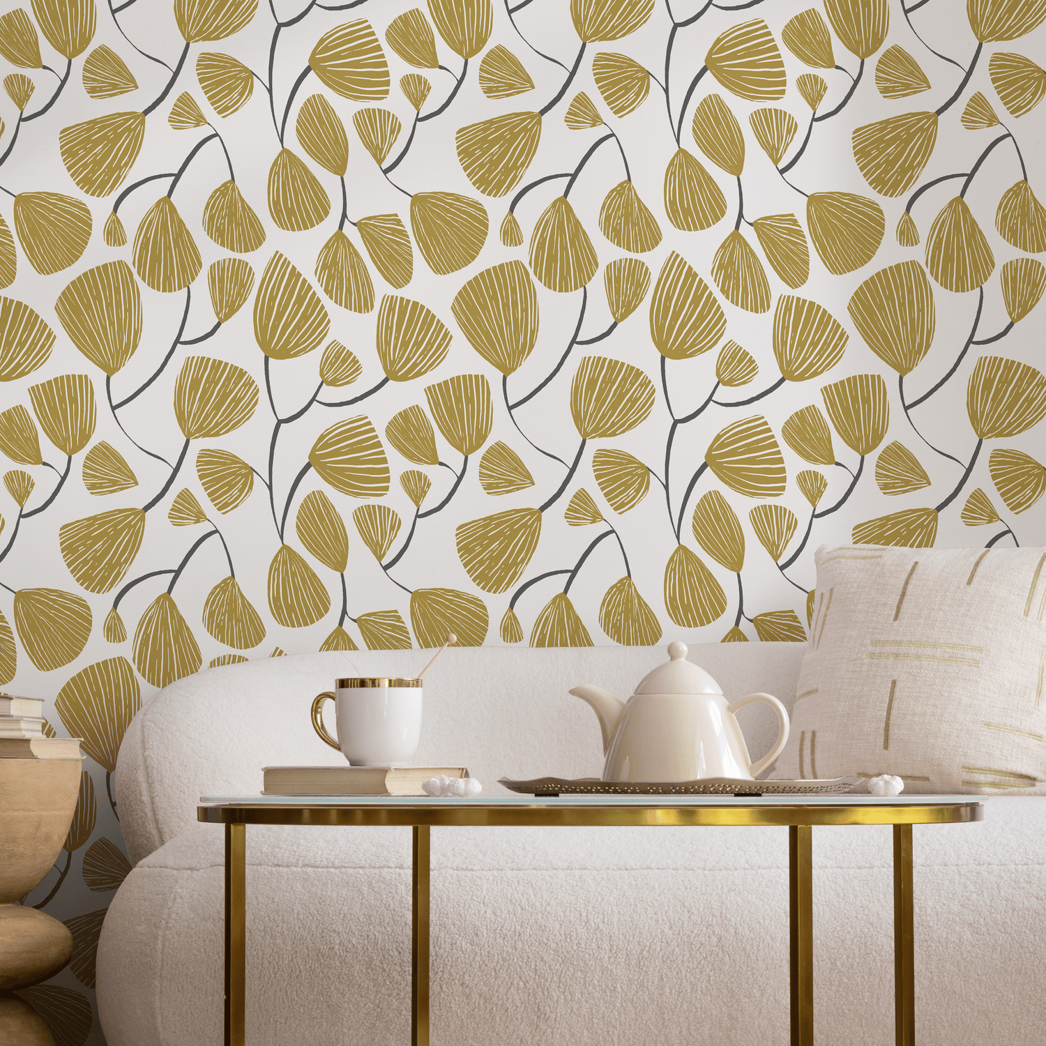 Papier peint floral jaune / Papier peint autocollant Papier peint amovible Décoration d'intérieur Art mural Décoration murale Décoration de chambre - C631