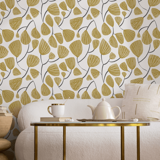 Yellow Floral Wallpaper / Peel and Stick Wallpaper Removable Wallpaper Home Decor Wall Art Wall Decor Room Decor - C631