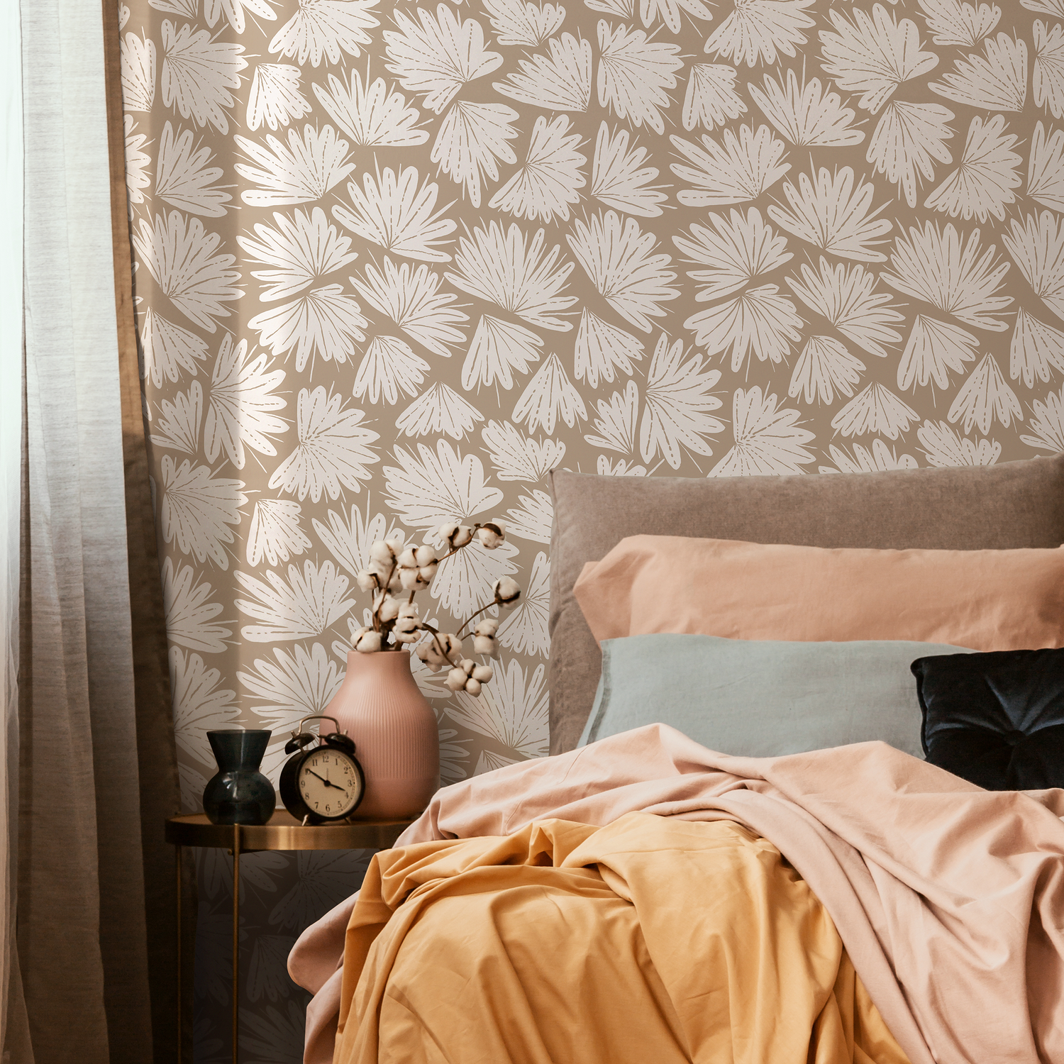 Papel pintado floral bohemio beige / Papel pintado autoadhesivo / Papel pintado extraíble / Decoración del hogar / Arte de pared / Decoración de habitación - C632