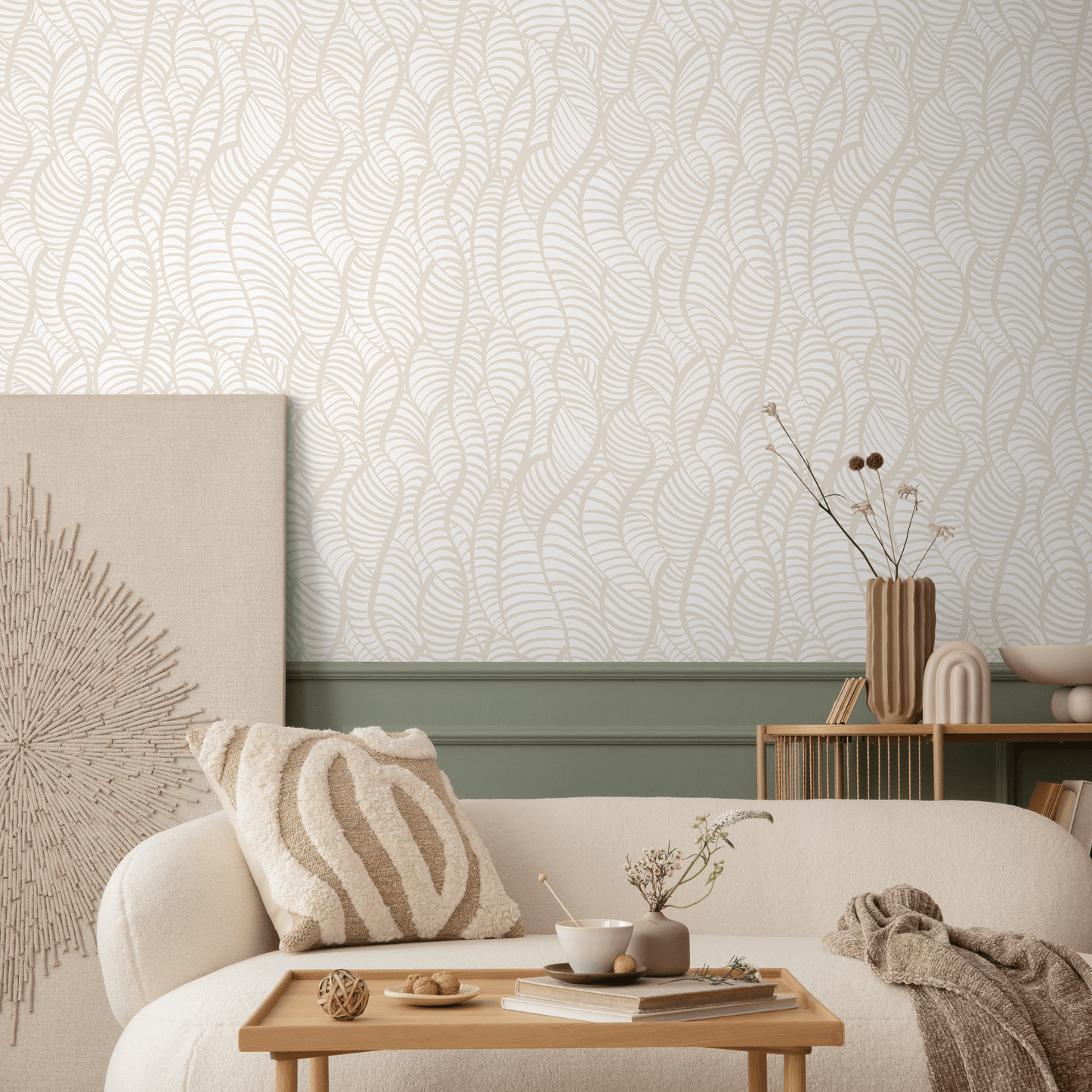 Beige Abstract Leaf Wallpaper / Peel and Stick Wallpaper Removable Wallpaper Home Decor Wall Art Wall Decor Room Decor - C640