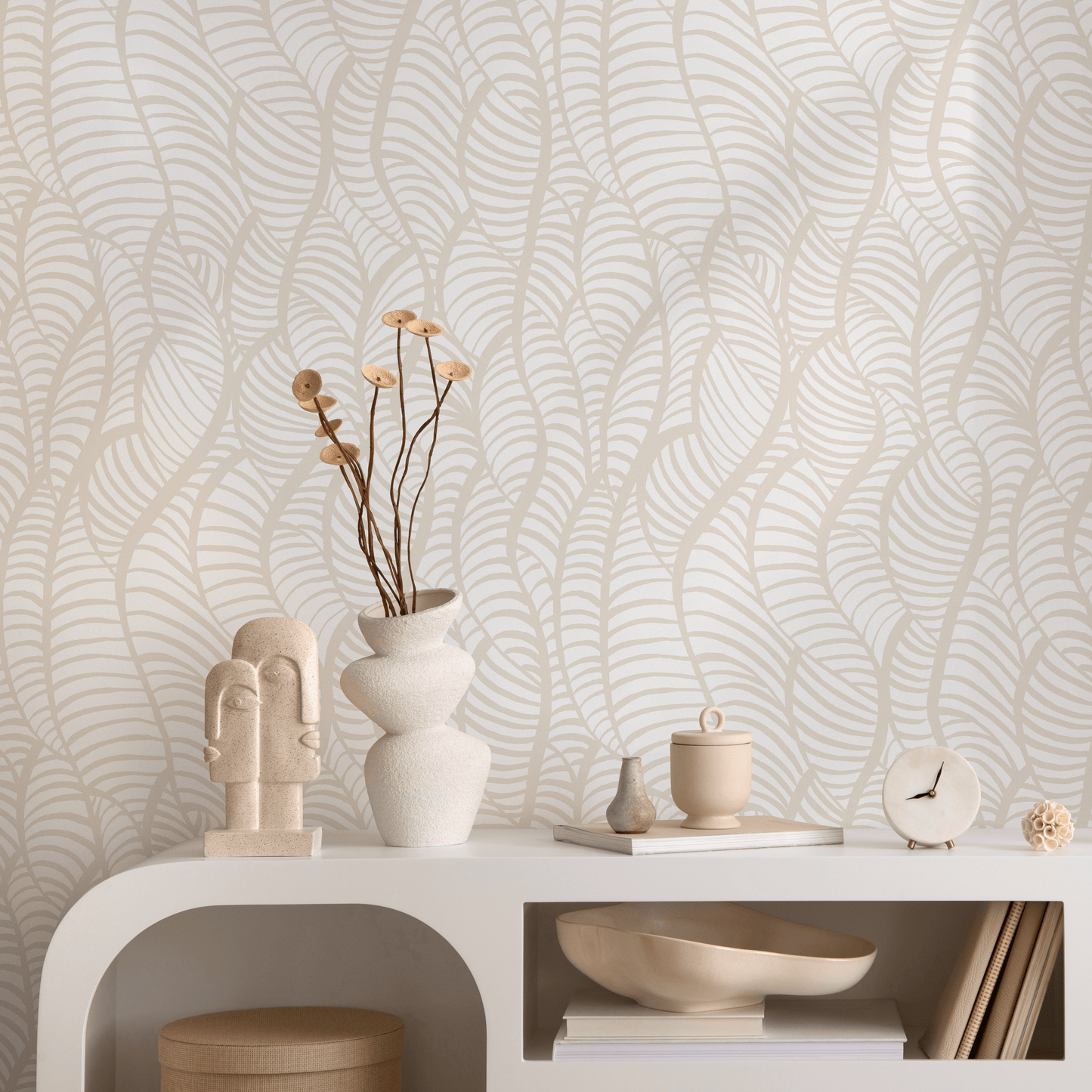 Beige Abstract Leaf Wallpaper / Peel and Stick Wallpaper Removable Wallpaper Home Decor Wall Art Wall Decor Room Decor - C640