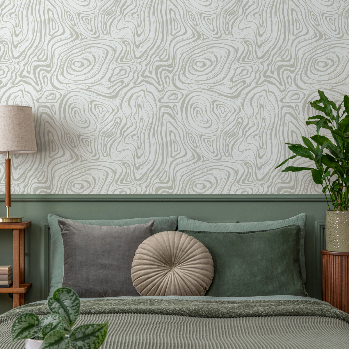 Abstract Wallpaper with Flowing Topographic Lines in Gray and Taupe - detail view