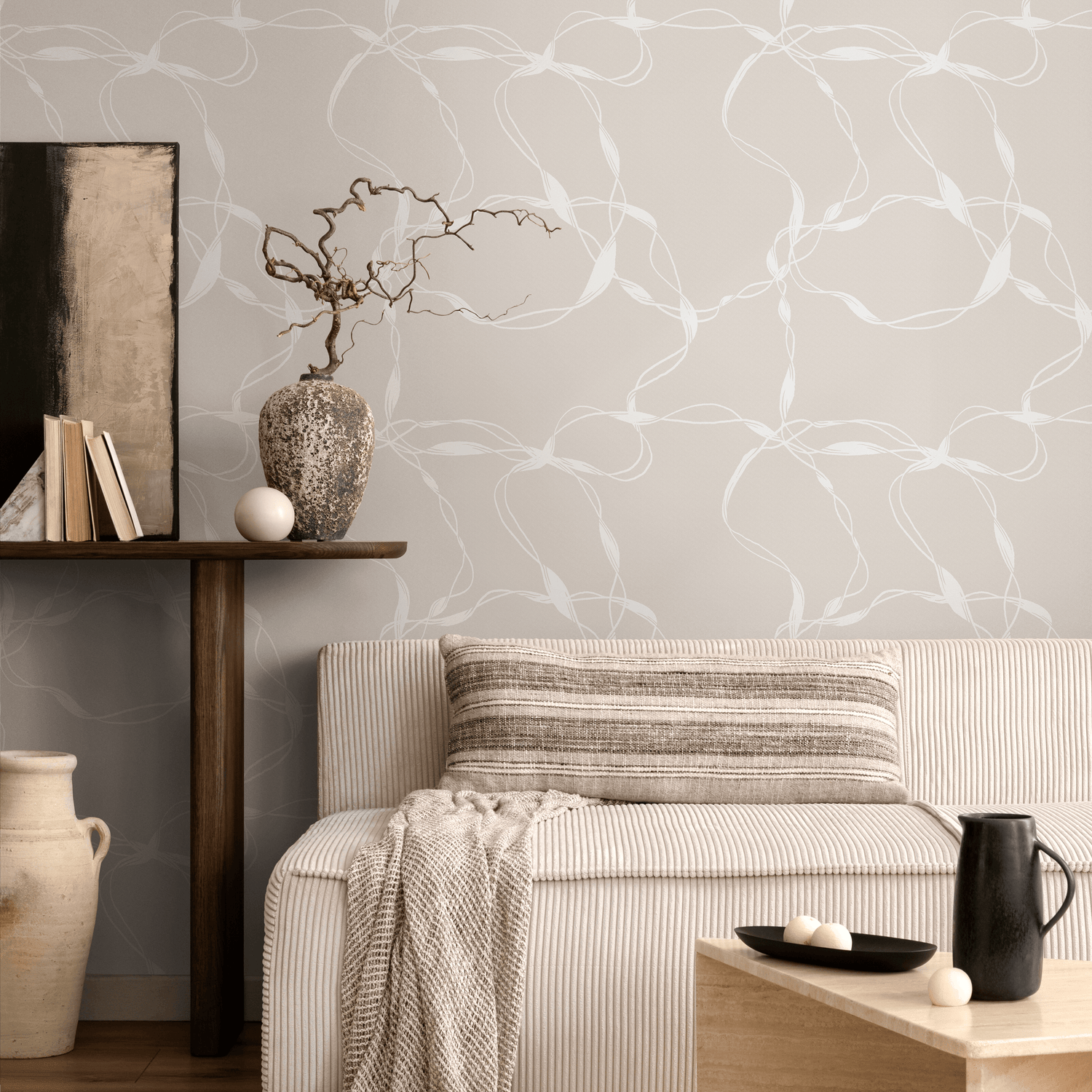 Papel tapiz bohemio beige con cuerdas y cadenas, autoadhesivo, removible, para decoración del hogar, arte de pared, decoración de habitaciones - C650