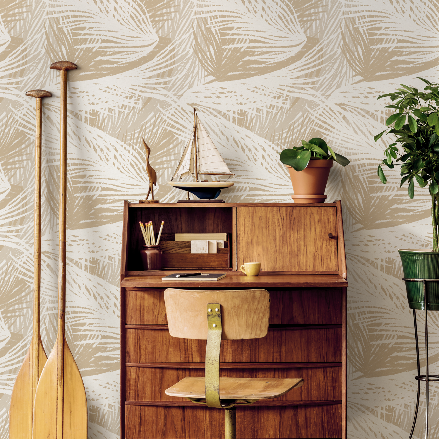 Beige Boho Tropical Wallpaper / Peel and Stick Wallpaper Removable Wallpaper Home Decor Wall Art Wall Decor Room Decor - C653 - ONDECOR.COM