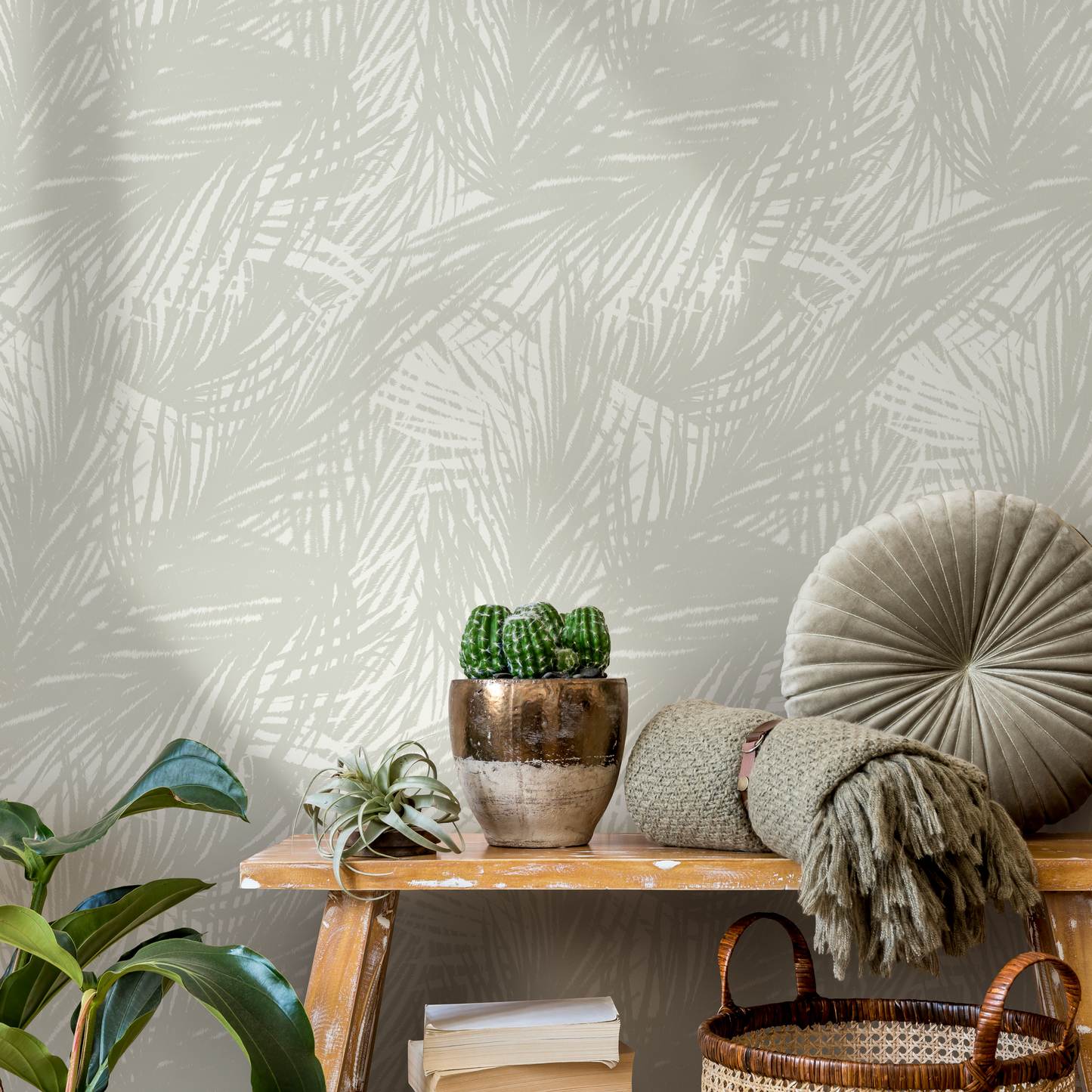 Neutral Boho Tropical Wallpaper / Peel and Stick Wallpaper Removable Wallpaper Home Decor Wall Art Wall Decor Room Decor - C654