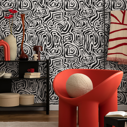 Black and White Abstract Lines Wallpaper / Peel and Stick Wallpaper Removable Wallpaper Home Decor Wall Art Wall Decor Room Decor - C656