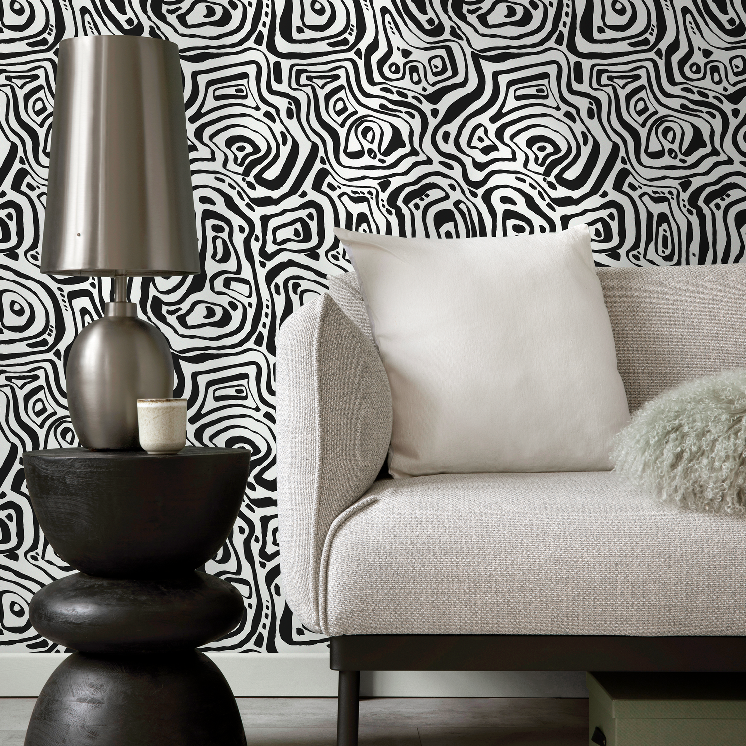 Papier peint à lignes abstraites noir et blanc / Papier peint autocollant, papier peint amovible, décoration d'intérieur, art mural, décoration de chambre - C656