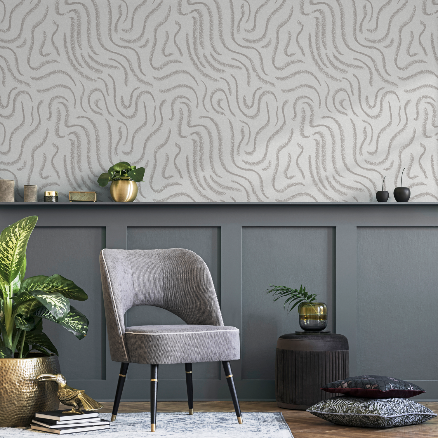 Papel pintado con pinceladas abstractas grises / Papel pintado autoadhesivo / Papel pintado extraíble / Decoración del hogar / Arte de pared / Decoración de habitación - C657