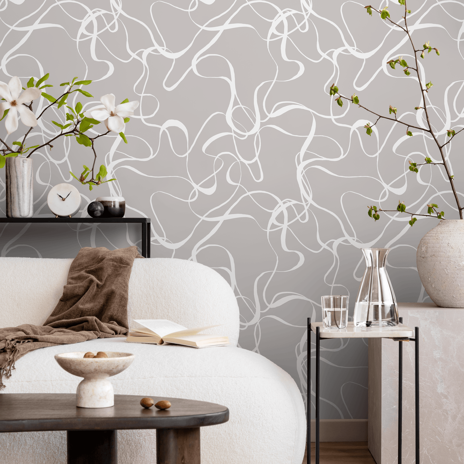 Papier peint abstrait à lignes grises et blanches / Papier peint autocollant amovible Décoration d'intérieur Art mural Décoration murale Décoration de chambre - C661