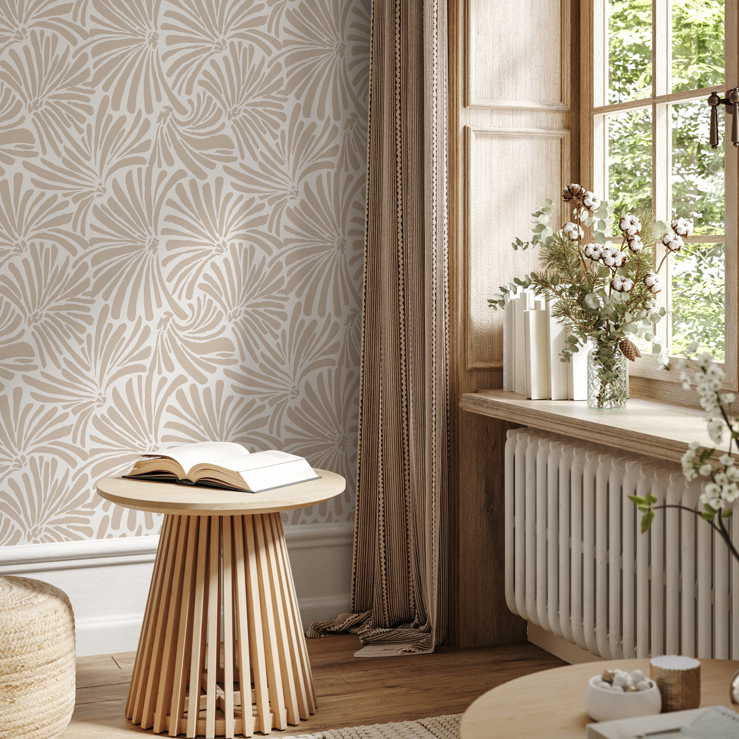 Papel pintado de hojas beige, papel pintado autoadhesivo, papel pintado extraíble, decoración del hogar, arte de pared, decoración de habitaciones - C666